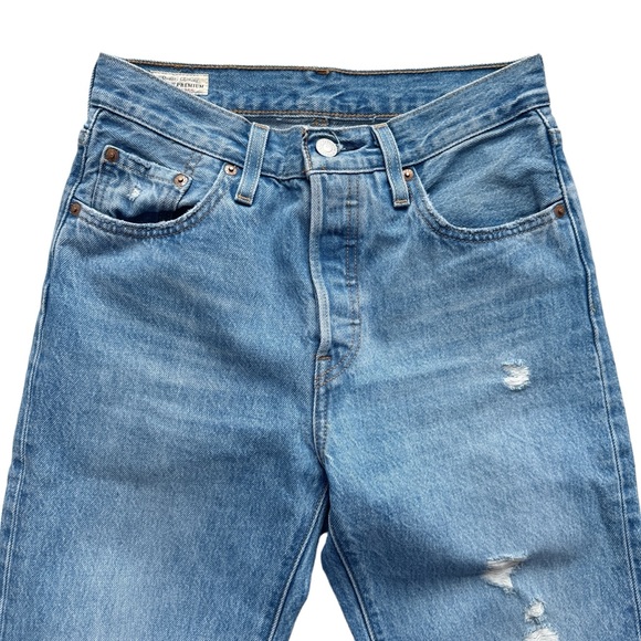 Levi’s 501 High Rise Distressed Straight Leg Cropped Jeans Size 25 - Picture 4 of 9